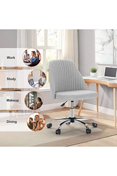 Sweetcrispy Armless Office Chair Modern Fabric Home Office Desk Wheels Adjustable Swivel Task