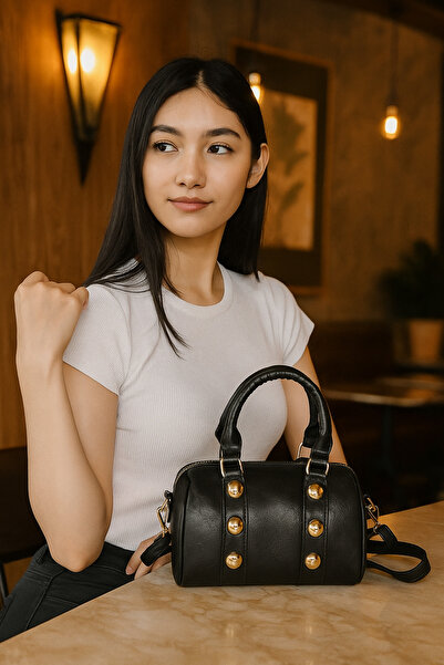 ESTUTE Lüks Altın Detaylı Silindir El ve Omuz Çantası