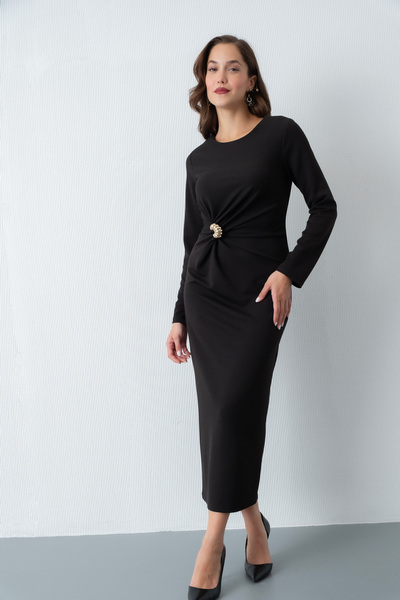 Lafaba Γυναικείο Μαύρο Φόρεμα Επίσημο με Λεπτομέρεια Αξεσουάρ