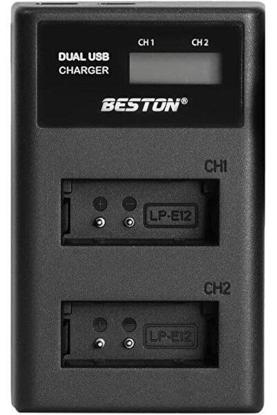 Beston شاحن LCD ذكي بفتحتين لكاميرا Canon LP-E12