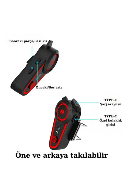 XİRA RGB Universal A30 2x Motosiklet Bluetooth Interkom – İki Cihaz Arası Bağlantı Özellikli
