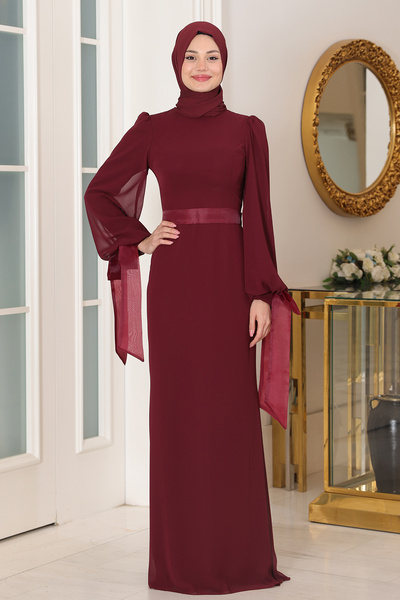 Raika Moda Kol Detaylı Firuze Şifon Tesettür Abiye