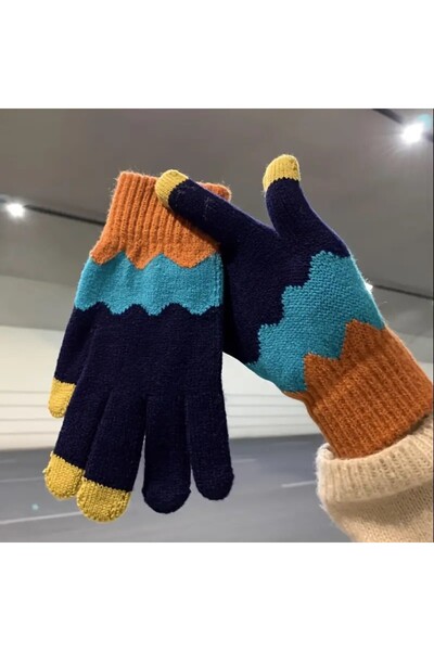 Flippy Women's Gloves, Flippy, Wavy Pattern, Touchscreen Function, Knitted Acrylic Material, Elastic Cuff,