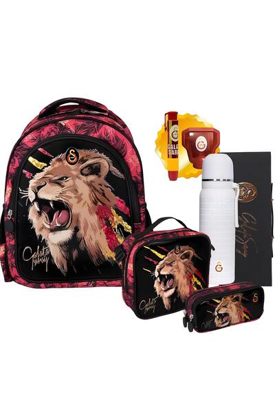 Galatasaray "Kükreyen Arslan" Okul Çantası, Çift Gözlü Kalem Çantası, Özel Kutusunda Termos Matara