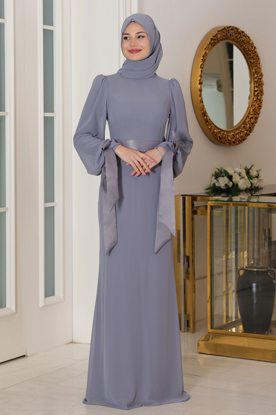 Raika Moda Kol Detaylı Firuze Şifon Tesettür Abiye