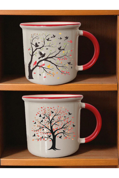 lili hediyelik كوب أحمر مطبوع عليه طيور على شجرة - هدية عيد ميلاد للرجال، هدي...