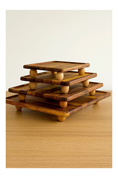 TB Tamer Bayrakçeken Masaj Aletleri Ve Tıbbi Ürün Doğal İroko Ahşap 4’lü Sunum Tabağı Seti – El Yapımı, Dayanıklı ve Koleksiyonluk | Kare