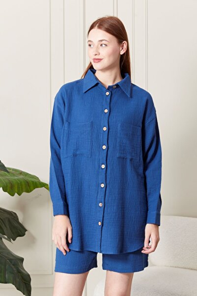 BELUNA TEKSTİL قميص نسائي رائع مصنوع من قماش قطني 100%