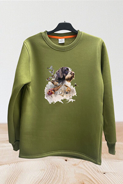 WİDİ Φούτερ από 100% βαμβάκι με στάμπα με σκύλο κυνηγιού και πουλί κυνηγιού H...