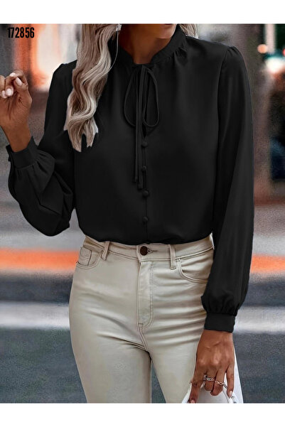 Modayakamoz Kadın Gömlek Yaka Sandy Bluz – Bağcıklı Yaka, Düğmeli