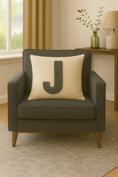 ALAMODECOR Cream, Anthracite Color Punch Look Double-Sided Digital Printed Le...