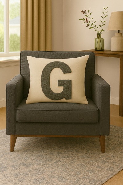 ALAMODECOR Husă pentru pernă cu litere G imprimată digitală, cu aspect perforat, culoare crem, antracit, 1 bucată 43X43