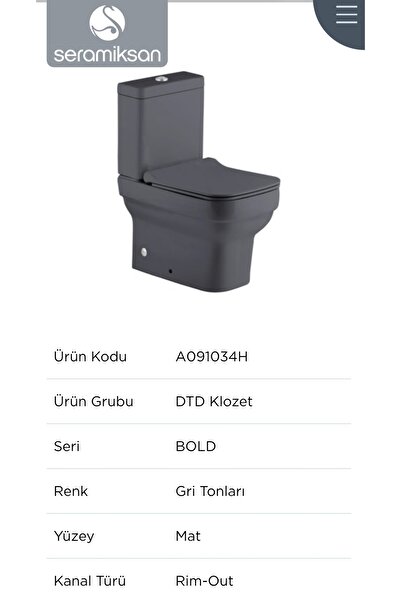 Seramiksan Bold Rim-out Mat Antrasit Dtd Klozet