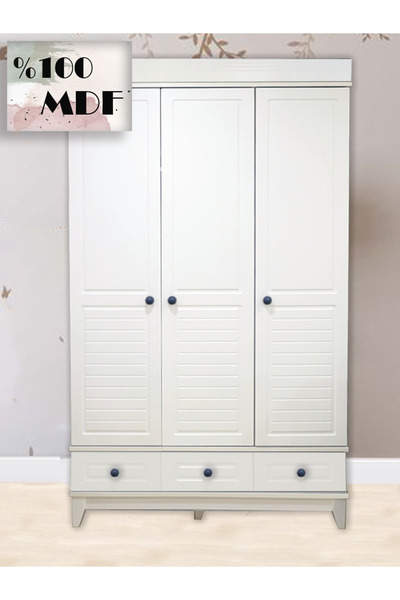 Koza %100 MDF Stella Beyaz 3 Kapılı Gardırop