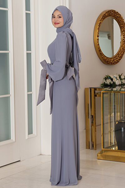 Raika Moda Kol Detaylı Firuze Şifon Tesettür Abiye
