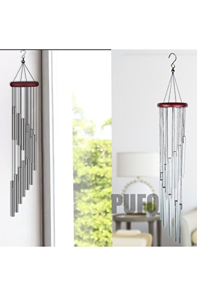 PUFO Wind chime with 12 mini silver metal sound tubes for home or garden, Feng-Shui model