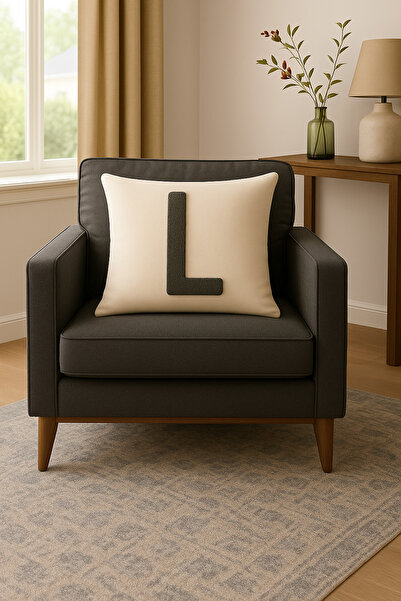 ALAMODECOR Husă pentru pernă cu litere L imprimată digitală pe două fețe, aspect crem, culoare antracit, 1 bucată 43X43