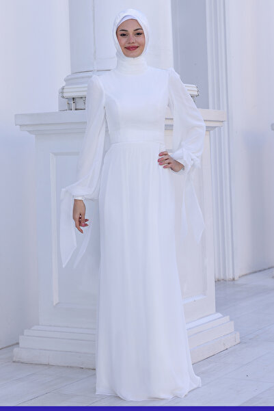 Raika Moda Kol Detaylı Firuze Şifon Tesettür Abiye