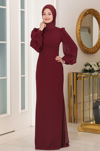 Raika Moda Kol Detaylı Firuze Şifon Tesettür Abiye