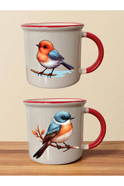 lili hediyelik كوب أحمر مطبوع عليه طائر لطيف - هدية عيد ميلاد للرجال، هدية للأب