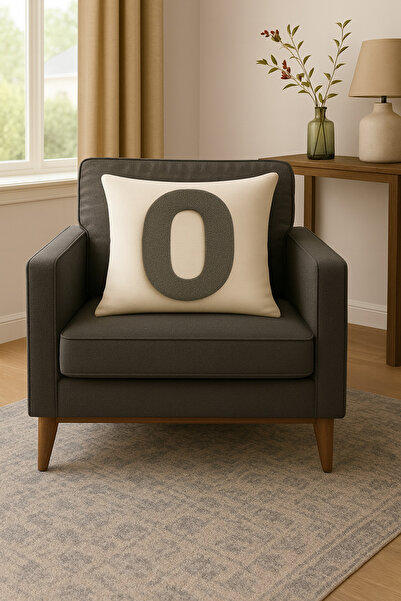 ALAMODECOR Cream, Anthracite Color Punch Look Double-Sided Digital Printed Le...