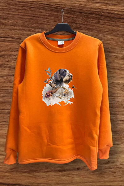 WİDİ Φούτερ από 100% βαμβάκι με στάμπα με σκύλο κυνηγιού και πουλί κυνηγιού H...