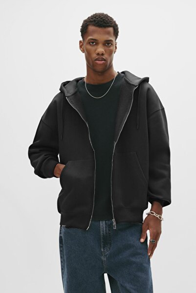 Pull & Bear Basic kapüşonlu fermuarlı sweatshirt