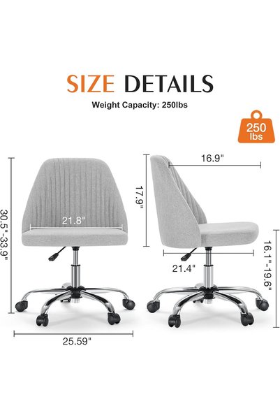 Sweetcrispy Armless Office Chair Modern Fabric Home Office Desk Wheels Adjustable Swivel Task