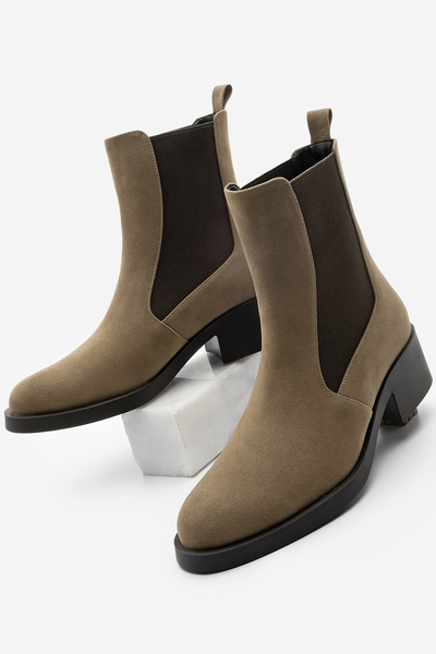 Marjin Women's Elastic Side Strap Heeled Casual Boots Espato Mink Suede