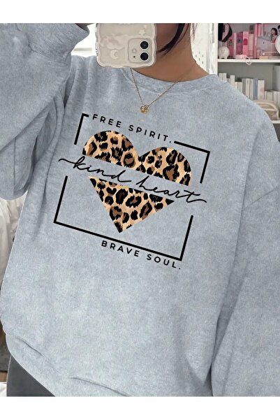 WOODROFFE Hanorac pentru femei cu imprimeu Free Spirit, cu gâtul rotund, negr...