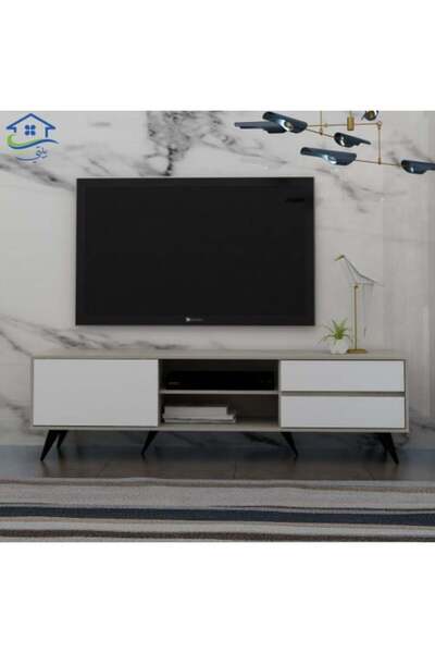 BAITY Elegant Wooden TV Table with Storage Drawers 179 cm Beige and White