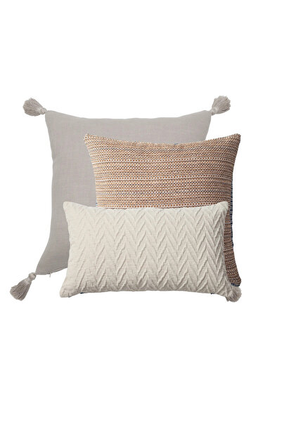 Fineroom Living "لوم آند كرافت" - وسادة زخرفية - طقم مكون من 3 قطع - خردل (يشمل الوسادة الداخلية)