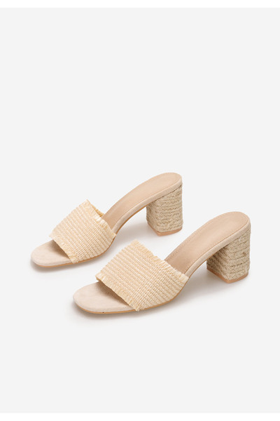 B T Shoes Mules με χοντρο τακουνι Eletia μπεζ