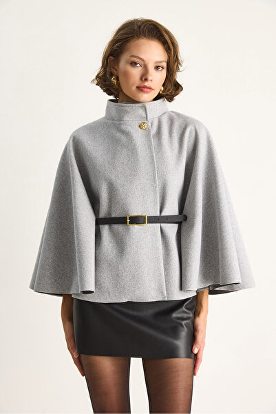 Bianco Lucci Women's Gold Button Detailed Belted Poncho 2712 60261570