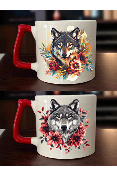 lili hediyelik كوب مطبوع عليه زهور وذئب - هدايا للأصدقاء، هدية للأطفال، هدية ...