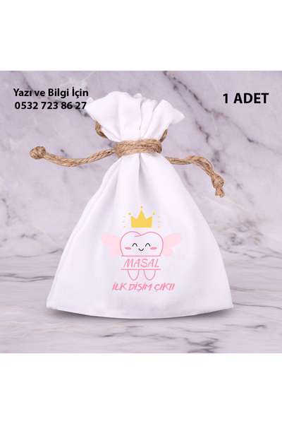 Ceymas Hediyelik Kişiye Özel İsimYazılı İlk Diş Ve Diş Buğdayı Kesesi Ağzı Bü...