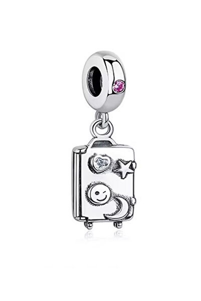 Fubena تعليقة فضية على شكل حقيبة سفر مزينة بالصور