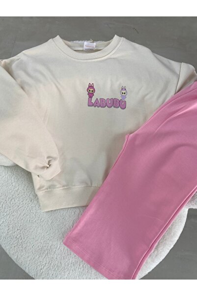 NOBLEKIDS طقم أطفال مطبوع عليه شخصية لابوبو – كريمي ووردي