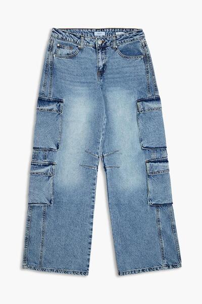Forever 21 Düşük Bel Wide-Leg Kargo Jean Pantolon