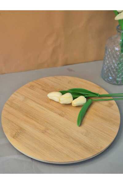 beatrix home Bamboo Presentation Plate 360 Degree Rotating Presentation Plate for Pizza, Breakfast, Cheese Plate 35 cm