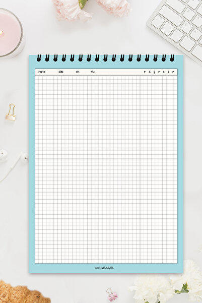 İnci Rüyası Hediyelik Mavi Renk Tel Desenli Kareli A4 Boyut Bloknot , Defter,...