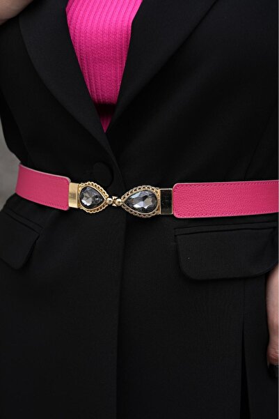 MODAM HİFA Pear Stone Elastic Women's Belt Dress Belt Shirt Belt Coat Belt Stone Belt Pants