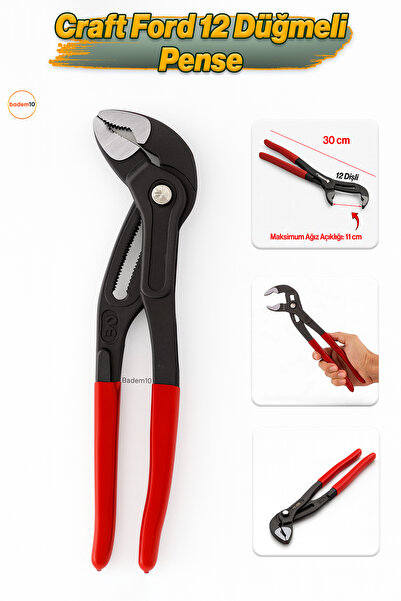 Badem10 Craft Ford Fort 12 Düğmeli Ayarlı Boru Anahtarı Kurbağacık Kanal Tesi...