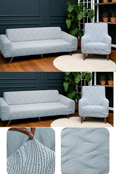 coverbox طقم غطاء أريكة من قماش الجاكار السميك المرن 3+3+1+1، غطاء أريكة غير ...