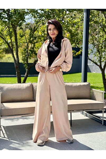 RAMONA BADESCU EXCLUSIVE Women's two-piece ribbed velvet suit - zippered jacket and wide-leg pants