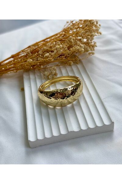 saren aksesuar & takı Steel Gold Detailed Handcuff Bracelet