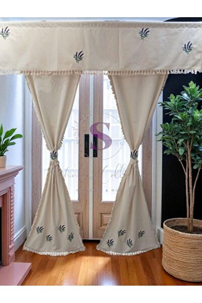 shules collection ΚΟΥΡΤΙΝΑ FARBELA από ΦΥΣΙΚΟ Βαμβακερό Λινό με ΚΕΝΤΗΜΕΝΟ ΛΑΒΕΝΤΑ (ΜΕΓΕΘΟΣ Χ ΠΛΑΤΟΣ) ΧΩΡΙΣ ΠΛΕΕΣ