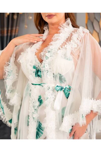 Lama Lingerie Patterned Long Silky Satin Dressing Gown Kimono