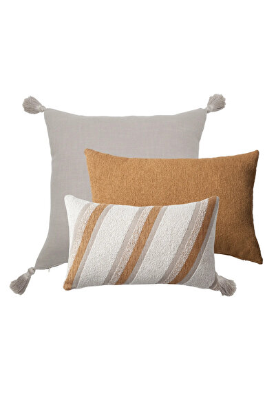 Fineroom Living Loom & Oblique - Pernă decorativă - Set combinat de 3 - Mușta...