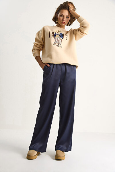 Bianco Lucci Pantaloni largi din satin cu talie înaltă pentru femei 4027 60284074